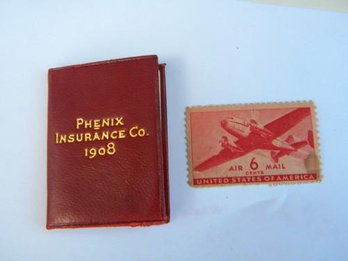 antique 1908 Phenix Insurance Brooklyn, NY pocket calendar and stamp case