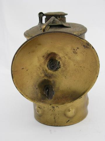 antique 1914 brass Guys Dropper carbide caver or miner's head lamp for restoration or parts