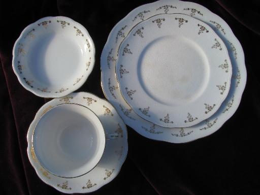 antique Angelus Homer Laughlin china, plates, bowls, cups and saucers for 8