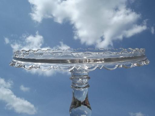 antique Apollo pattern glass cake stand pedestal plate, vintage EAPG