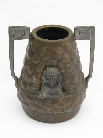antique Arts & Crafts egyptian sphinx copper/bronze vase