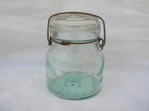 antique Atlas E-Z Seal fruit jar storage canister wrinkled aqua glass