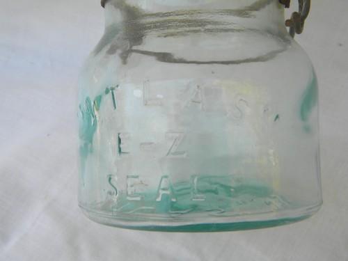 antique Atlas E-Z Seal fruit jar storage canister wrinkled aqua glass