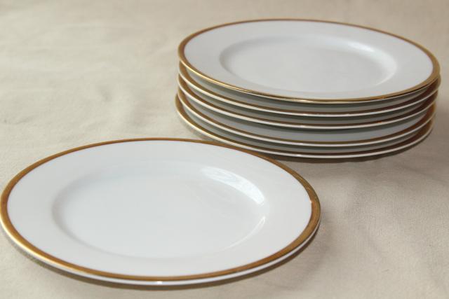 antique Bavaria china, Baronial gold band white porcelain cake plates vintage 1910 