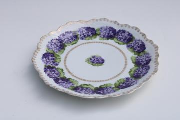 antique Bavaria china plate hydrangeas floral, lavender blue snowball bush flowers