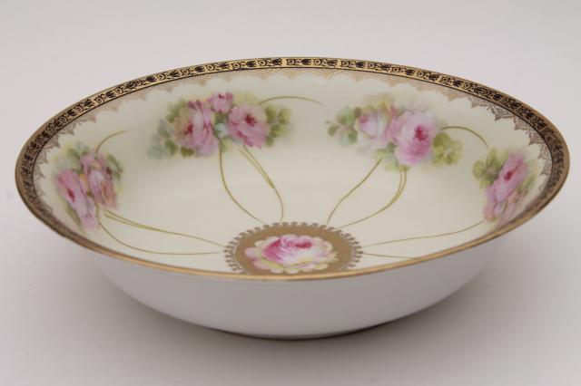 antique Bavaria china salad bowl or fruit dish w/ hand painted roses & gold edging