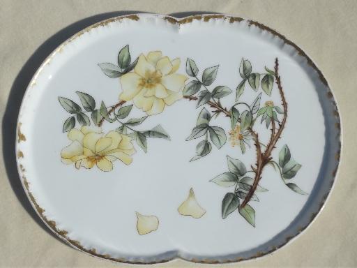antique CFH GDM porcelain tray w/ roses, c. 1890s Charles Field Haviland china