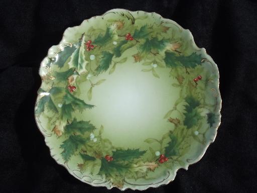 antique Christmas holly china plates, hand-painted Germany and souvenir