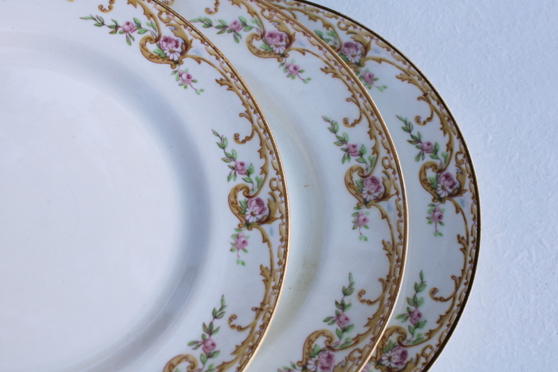 antique Cleveland China rose  daisy pattern plates, early 1900s vintage dinnerware
