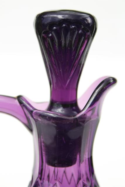 antique EAPG amethyst purple & gold glass cruet bottle, Croesus 1890s vintage