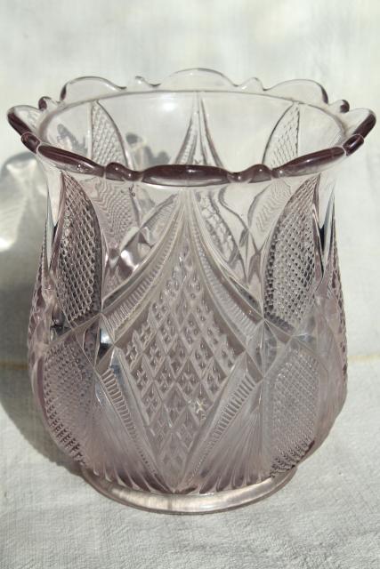 antique EAPG pattern glass spooner vase or biscuit jar, sun purple lavender glass