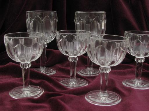 antique EAPG wine & water goblets, colonial pattern glasses, vintage US Glass