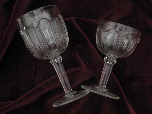 antique EAPG wine & water goblets, colonial pattern glasses, vintage US Glass