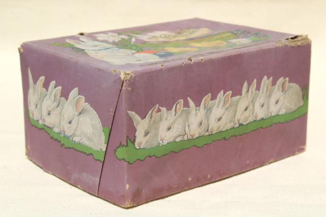 antique Easter egg candy container, early 1900s vintage chocolate box holiday graphics
