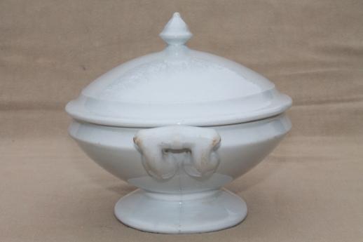 antique English Royal Arms white ironstone china serving dish / tureen, oval bowl w/ lid