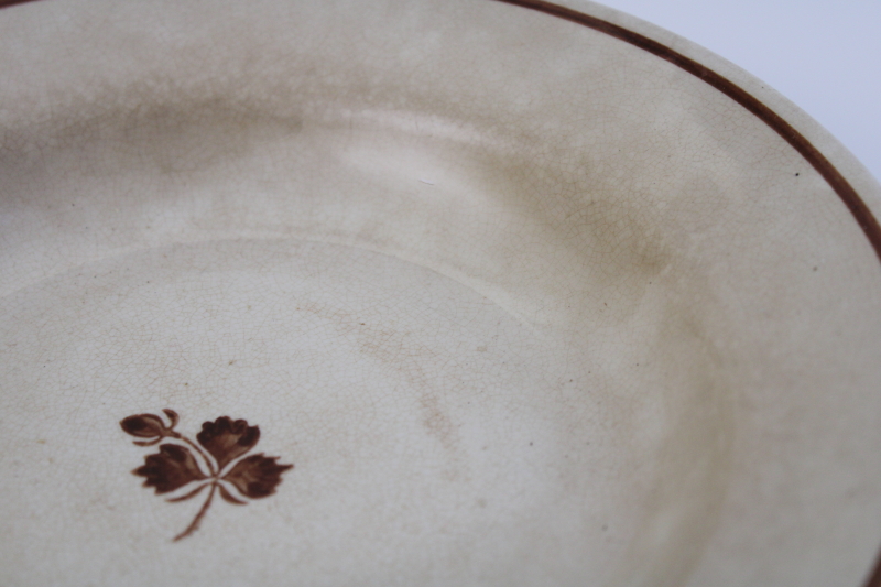 antique English ironstone bowl, browned stained white china w/ Tea Leaf pattern Victorian vintage