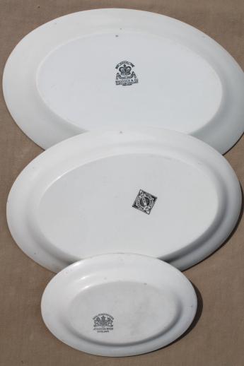 antique English ironstone china platter collection, large & small oval platters