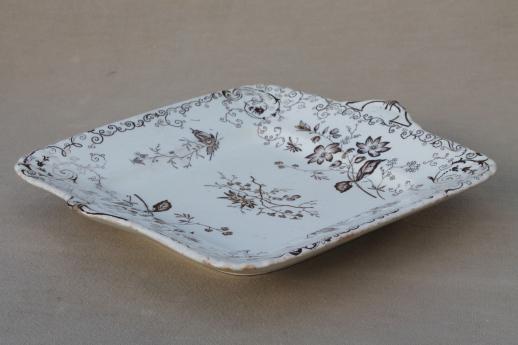 antique English transferware china wash set accessory tray, toothbrush vase, soap dish