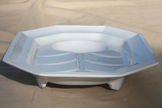 antique English white ironstone china meat platter, footed tray w/ drippings well