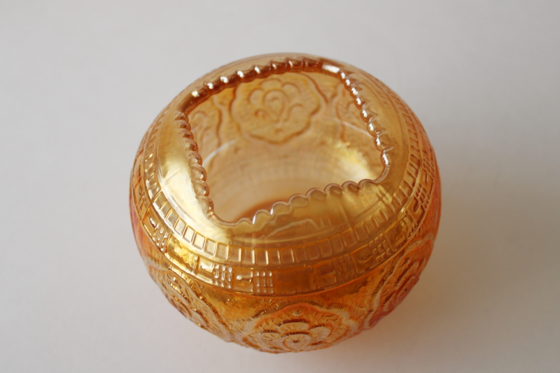 antique Fenton Persian Medallion marigold carnival glass ball shape bowl, vase or hair receiver 