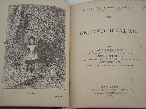 antique First Reader, illustrated early reading school book vintage 1880