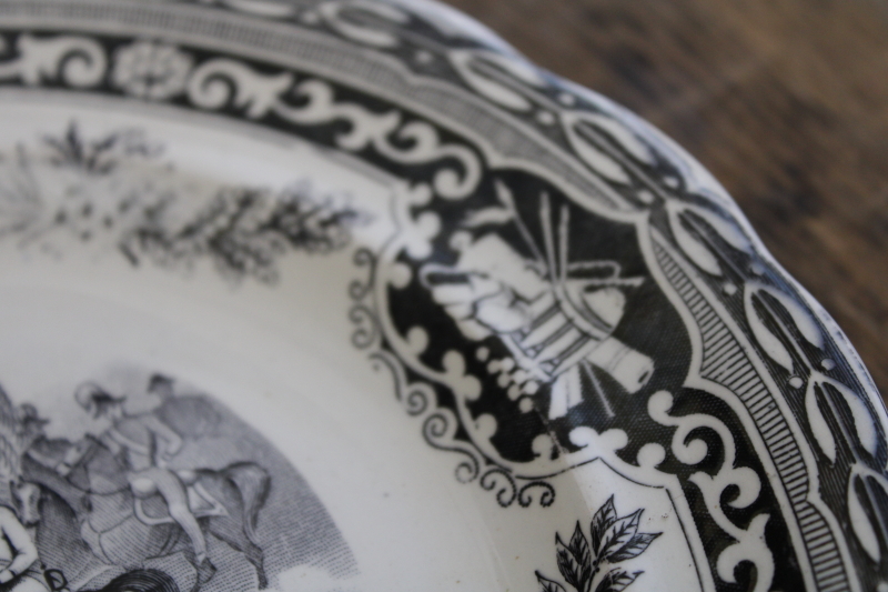 antique French Gien faience pottery plate black transferware 1859 military scene number 11