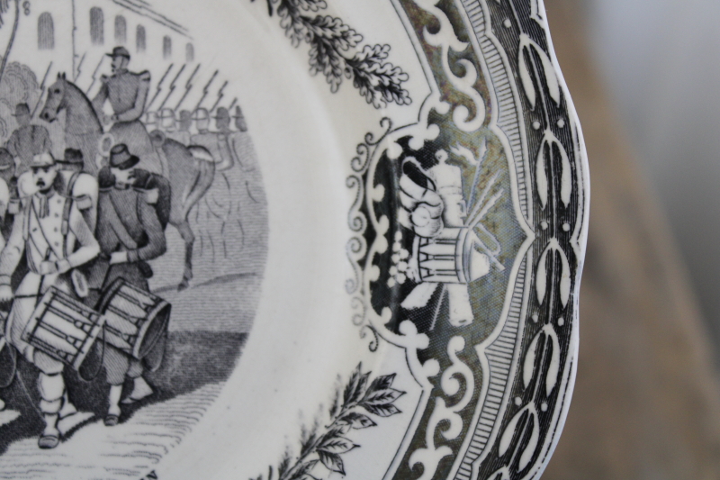 antique French Gien faience pottery plate black transferware 1859 military scene number 2