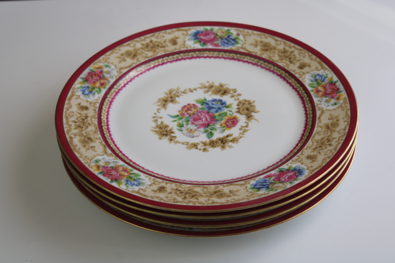 antique French Limoges china dinner plates Charles Ahrenfeldt circa 1900, wide lace border w/ floral