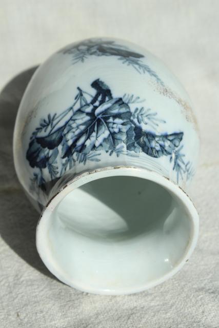 antique French faience pottery vase, blue and white Begonia Luneville France