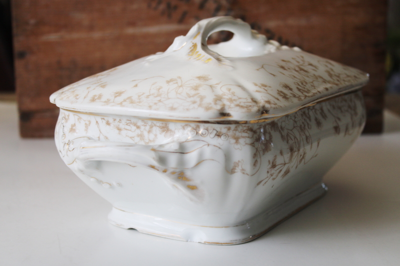 antique French ironstone tureen or covered dish, 1880s patent date vintage Lilly T&V France