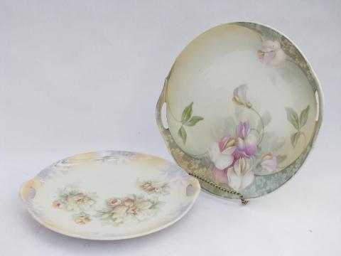 antique German china plates,1900s vintage Germany serving dishes w/ handles