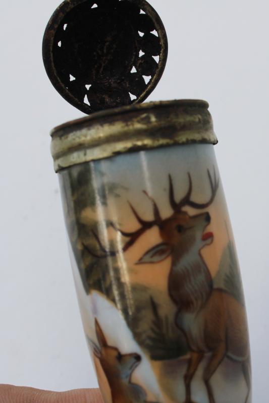 antique German hunting pipe hand painted china bowl Bavaria black forest stag deer