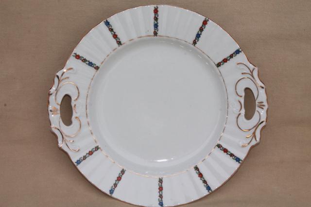 antique German porcelain dessert set, china plates w/ serving tray, Germany mark 