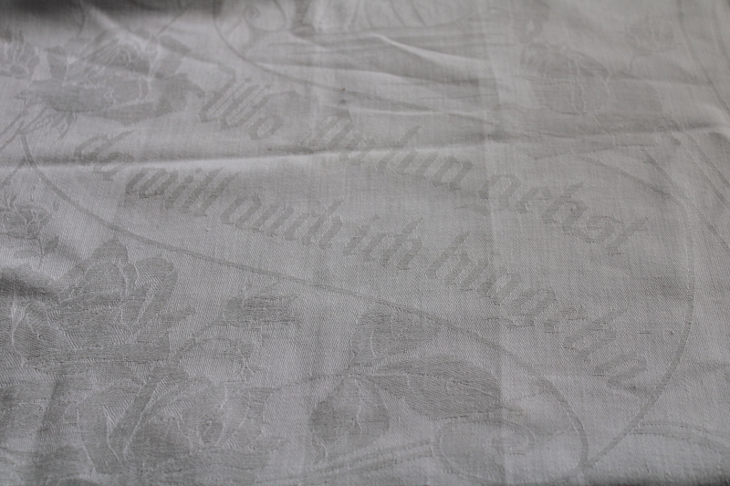 antique German wedding towel, damask fabric w/ bride  groom, Where You Go There Go I