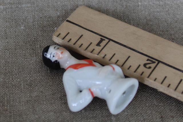 antique Germany china half doll figurine, 1920s vintage flapper girl for pincushion doll