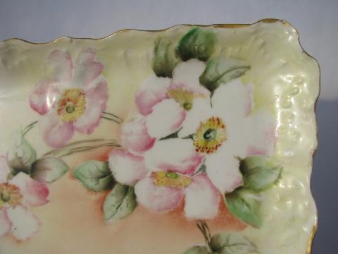 antique Germany hand-painted wild rose china vanity table perfume tray