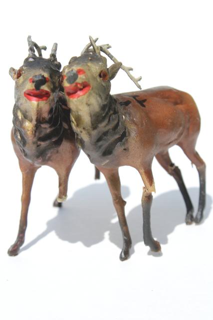 antique Germany papier mache composition elk deer or reindeer, Christmas putz scene figures