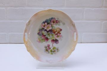 antique Germany porcelain fruit plate, luster china w/ blossoms blackberries or raspberries