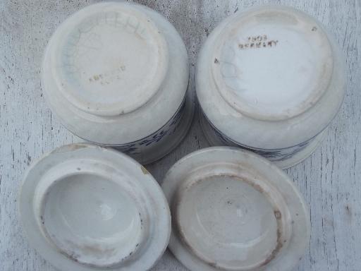 antique Ginger and Cloves spice jar canisters, blue and white Germany china