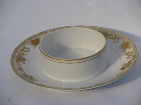 antique Hand Painted Nippon mark, early 1900s vintage china server w/ gold moriage