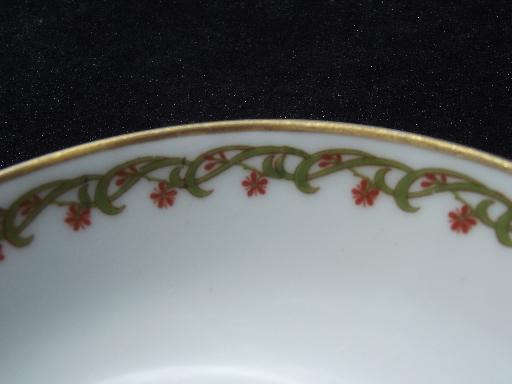 antique Haviland Limoges china bowls, sprigged border of tiny red flowers