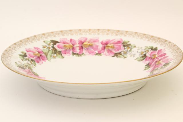 antique Limoges France large charger plate or shallow bowl w/ rose pink French floral