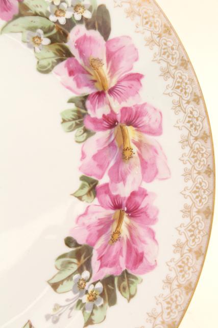 antique Limoges France large charger plate or shallow bowl w/ rose pink French floral