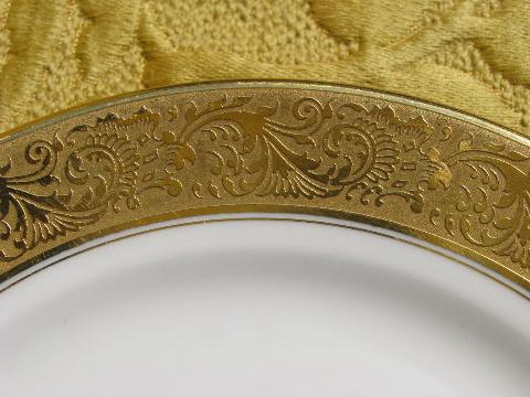 antique Limoges french china dessert set, encrusted gold plates and tray