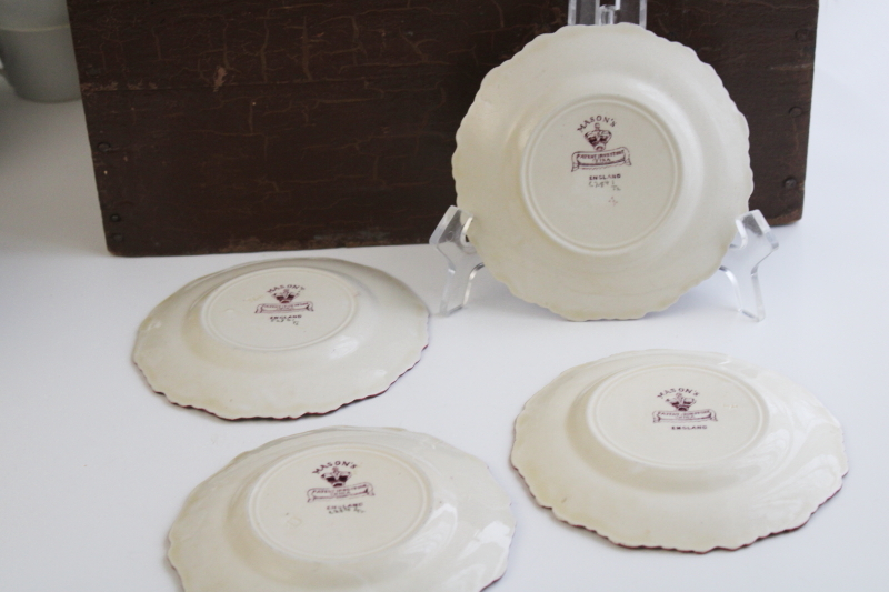 antique Masons Patent Ironstone china, multicolored fruit basket pattern plates or saucers