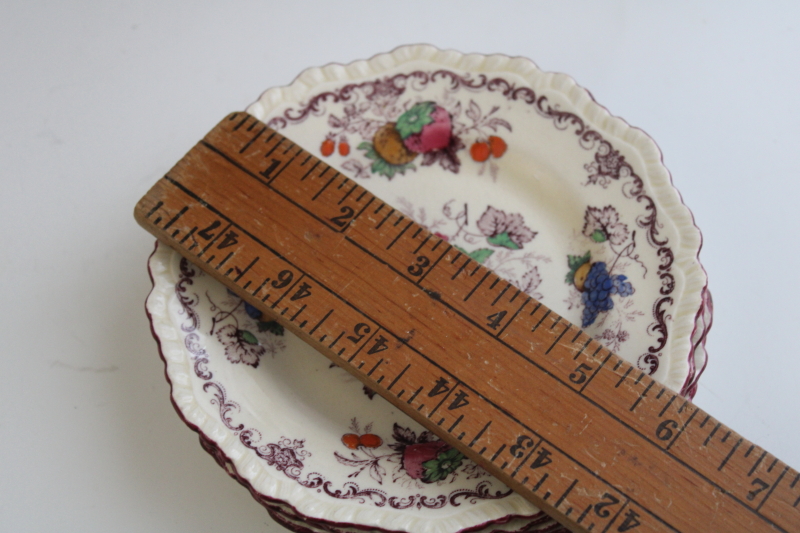 antique Masons Patent Ironstone china, multicolored fruit basket pattern plates or saucers