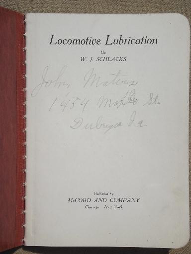 antique McCord and Company railroad locomotive lubricating handbook, dated 1911