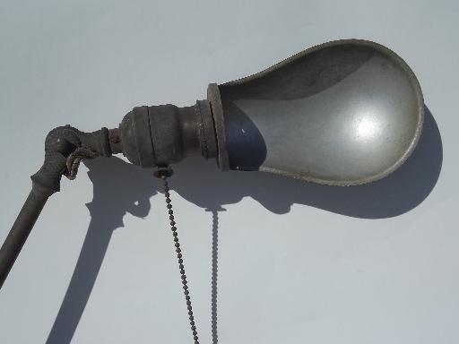 antique O C White vintage brass industrial work light with helmet shade
