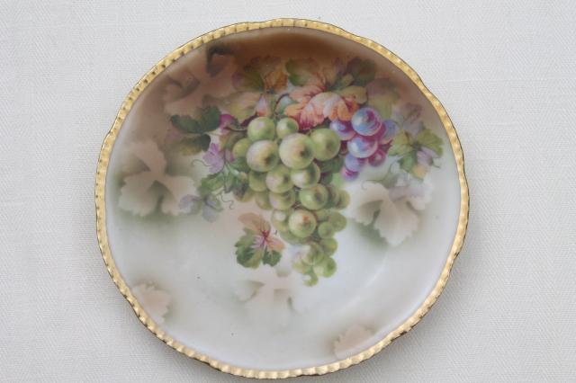 antique Prussia china dessert or cheese set, hand-painted porcelain plates w/ grapes