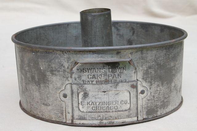 antique Swans Down cake pan, 1920s vintage baking tin w/ old patent date